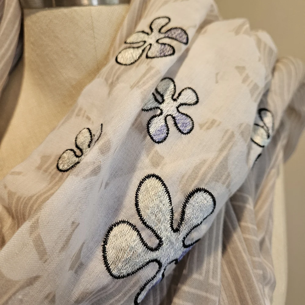 LEITH Embroidered Pop Art Floral Border Scarf / Wrap | 73